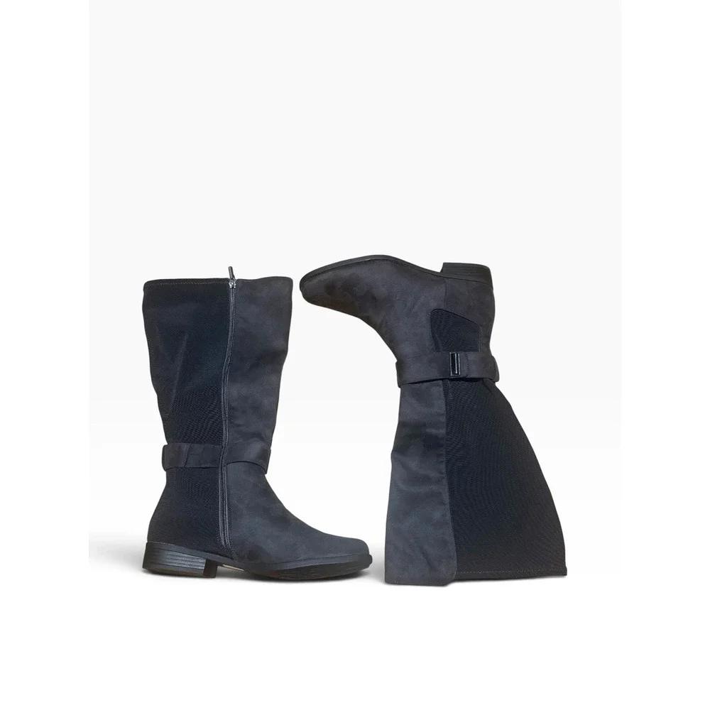 Lane Bryant Equestrian Knee High Boot Gore Back With Ankle Strap Size 10 Gray
